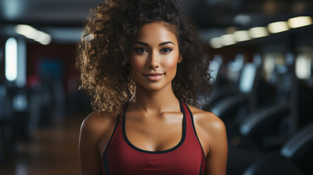 Portrait of a stunning black woman working out in the gym.の素材