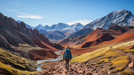 Scene from a hike in Vinicunca, Region of Cusco, Peru. Alps of the Rainbow.の素材