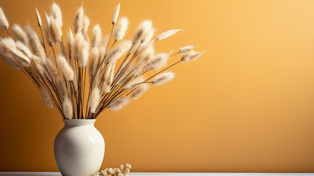 Elegant mockup on a minimalist background with beige fall dried flowers creates a comfortable autumn feeling.の素材
