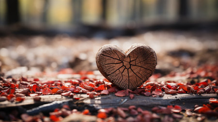 Background for Valentine's Day with a natural heart carved into a forest tree trunk.の素材