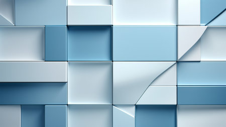Beautiful geometric background for your presentation in the future. intricately textured 3D wall in shades of light blue and white.の素材