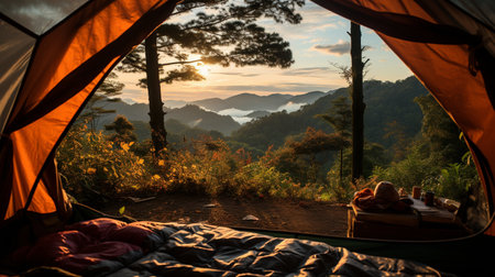 View of the mountain from the tent.の素材