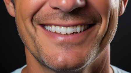 a close-up of a guy model with a large smile, white teeth, and a white background. Illustrativeの素材