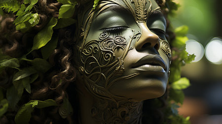 Leaf lady, a female character with a leaf-covered face.の素材