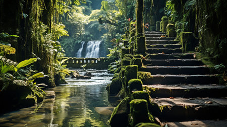 Amazing waterfall in Bali, Indonesia, close to Ubud. Secret waterfall in the Bali forest.の素材