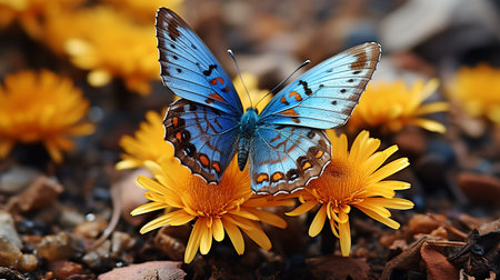 Beautiful Zerynthia rumina butterfly in nature resting on a yellow blossom.の素材