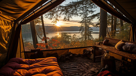 dawn view of a tent.の素材