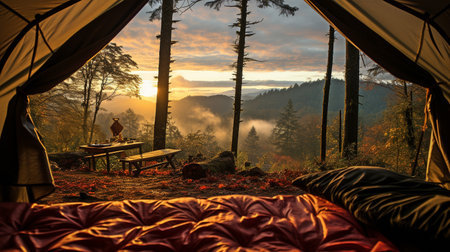 dawn view of a tent.の素材