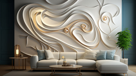Wall Decals for 3D Abstraction that are Creative and Modern. 3D Luxury Three-dimensional Background in White and Gold.の素材
