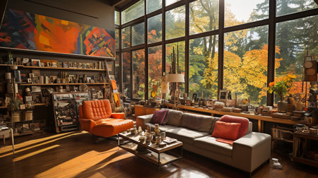 Living room of an artist.の素材