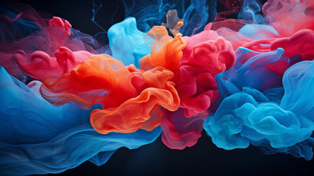 Water with acrylic colors blue and red. An inkblot. dark, abstract backdrop.の素材