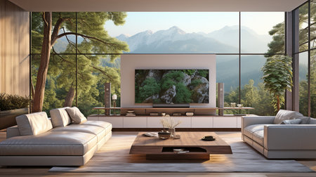 Large TV in living area. sophisticated living area including a large TV.の素材