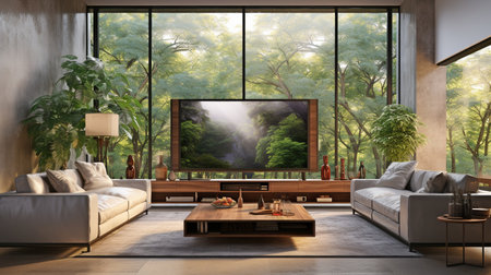 Large TV in living area. sophisticated living area including a large TV.の素材