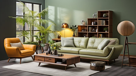 The living room has a stylish dÃ©cor and cozy furnishings.の素材