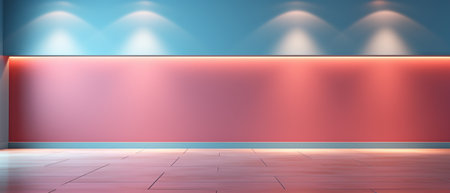 Presentation backdrop with a sleek, minimalistic design, an internal wall with exquisite integrated lighting, and a level surface.の素材