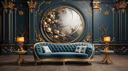 Luxurious, graceful, and technologically advanced, abstract with creative, golden embellishments that draw inspiration from French and Italian style.の素材