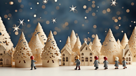 Christmas card for greetings. Holiday border including room for text. The joyful backdrop of Noel. Sign of the new year. Kids enacting a theme.の素材