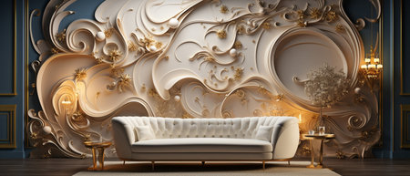 Luxurious, graceful, and technologically advanced, abstract with creative, golden embellishments that draw inspiration from French and Italian style.の素材