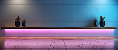 Presentation backdrop with a sleek, minimalistic design, an internal wall with exquisite integrated lighting, and a level surface.の素材
