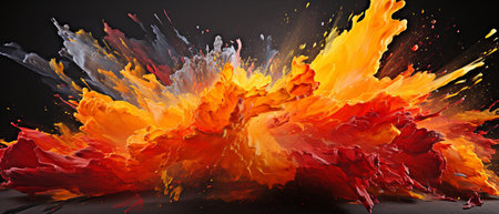 An eruption of yellow and red oil paint.の素材