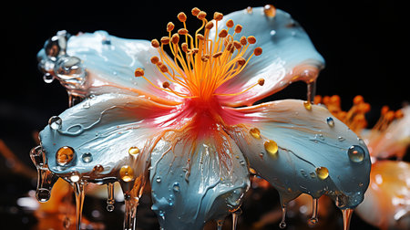 A marble blossom pouring with neon paint.の素材
