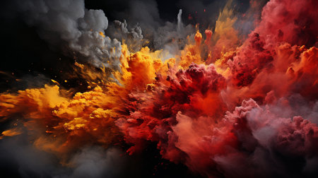 An eruption of yellow and red oil paint.の素材