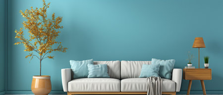 Blue wall background and contemporary living room and lounge interior design.の素材