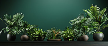 3D model of a home interior mock-up background including a dark green bedroom with a potted palmの素材