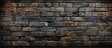 Black painted brick wall texture used as wallpaper or a backdropの素材