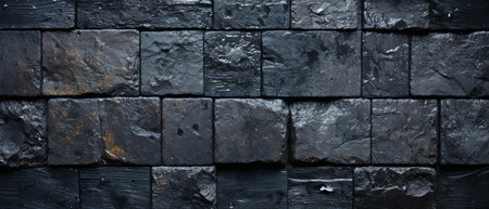 Black painted brick wall texture used as wallpaper or a backdropの素材