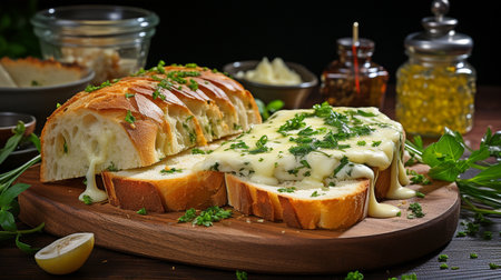 homemade fresh bread filled with cheese and herbs and garlic.の素材