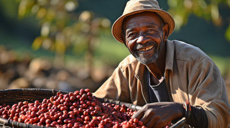 Dry coffee produced by Ethiopian farmers arabica coffee bean.の素材