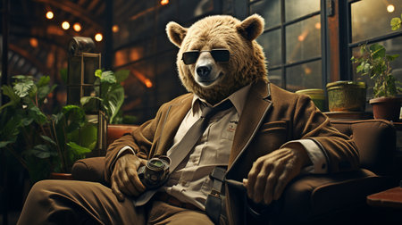 A bear portrait wearing a smart business outfit.の素材