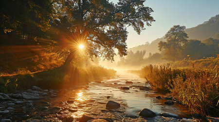 By the river in the early morning.の素材