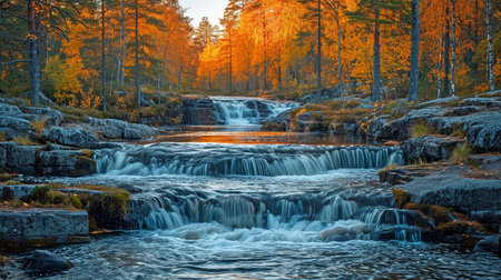 A picturesque scene of Finland's Myllykoski Rapids near Nurmijarvi.の素材