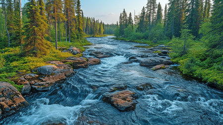 A picturesque scene of Finland's Myllykoski Rapids near Nurmijarvi.の素材