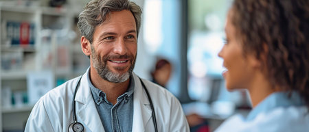 an unguarded picture of a male physician in a hospital room talking with a patient.の素材