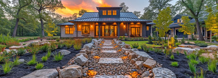 An amateur photographer captured this image of a recently constructed Austin, Texas, farmhouse-style home.の素材