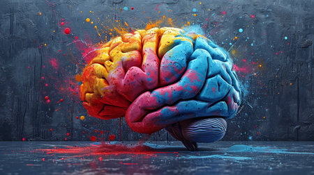 The theory behind the human brain. The left logical hemisphere and the right creative hemisphere. Background in education, science, and medicine in abstract.の素材
