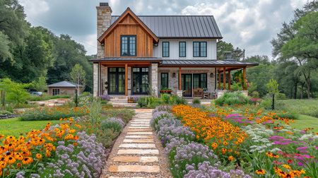An amateur photographer captured this image of a recently constructed Austin, Texas, farmhouse-style home.の素材