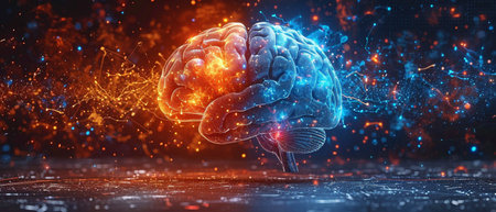 The theory behind the human brain. The left logical hemisphere and the right creative hemisphere. Background in education, science, and medicine in abstract.の素材