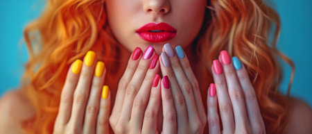 Girlfriends getting manicures at a beauty salonの素材
