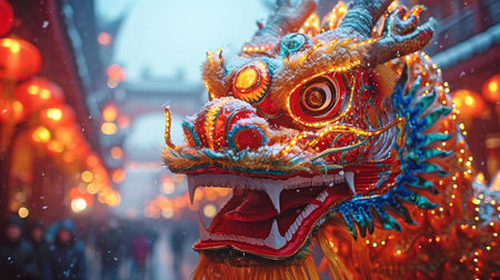 Title: Chinese New Year street event with a dragon dance.の素材
