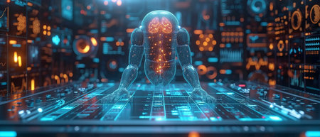 Future robotic arms will operate medical equipment in an automated manner, including precision surgery, and they will remotely operate hospital equipment, such as broad banner designs with information holograms.の素材