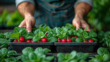 who harvest veggies or greens from the garden.の素材