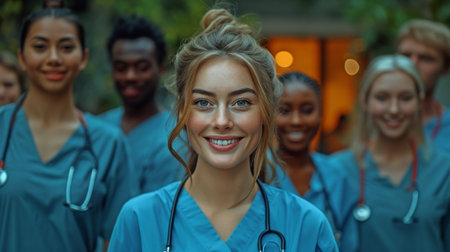 Smiley and self-assured, the Diversity Medical staff is happy with Health Care Concept.の素材