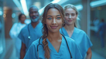 Smiley and self-assured, the Diversity Medical staff is happy with Health Care Concept.の素材