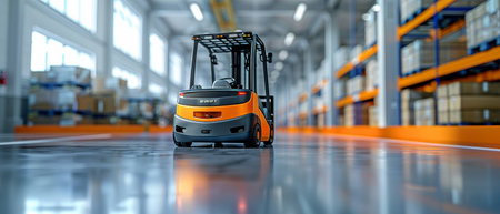 Pallet stacker trucks, forklift loaders, and warehouse equipment.の素材