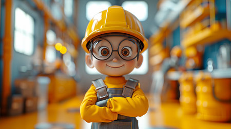 A happy construction worker stands.の素材