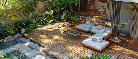Design ideas for an outdoor hardwood floor deck.の素材